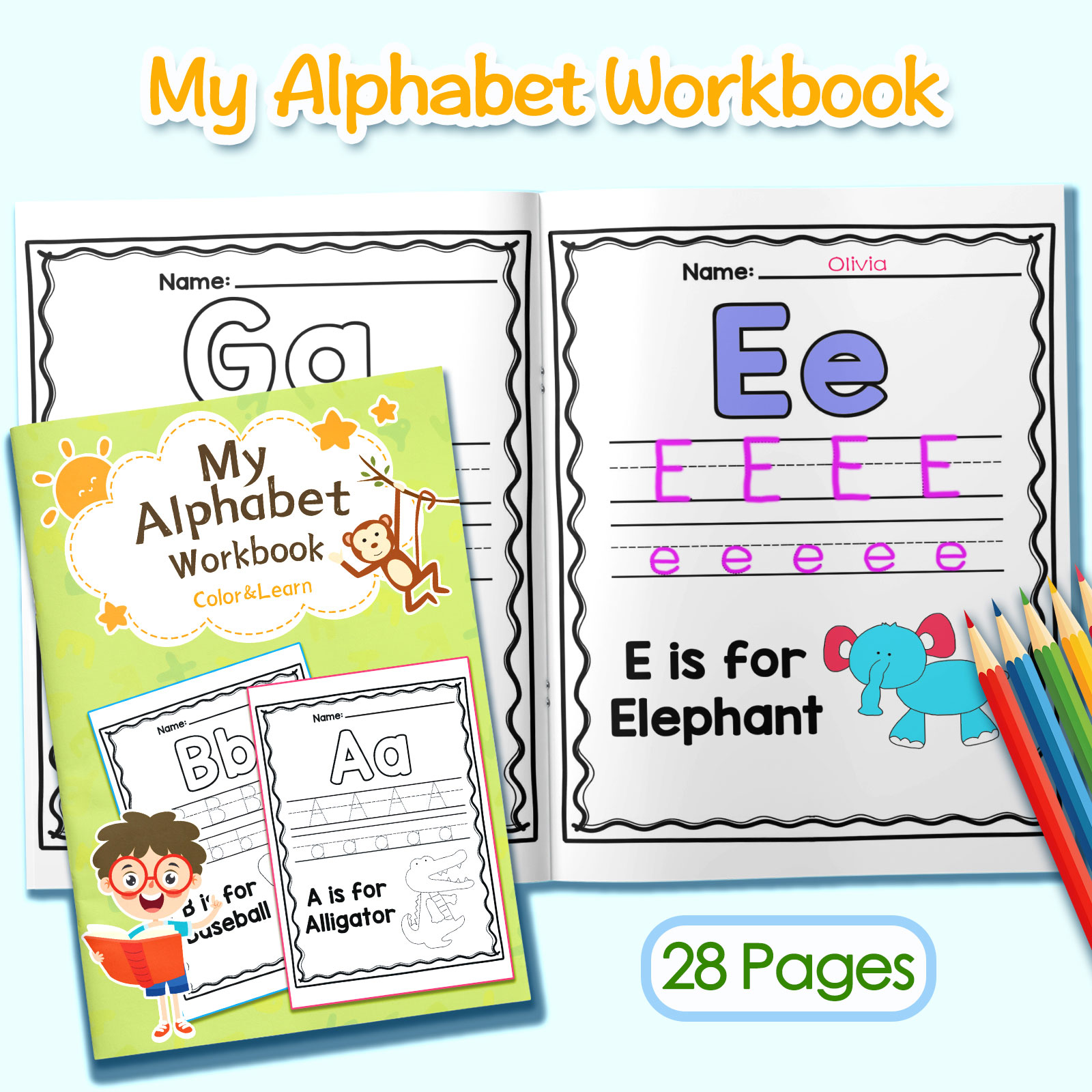 Kids Education Activities - Malbuch für Kinder mit Alphabet, Wörtern