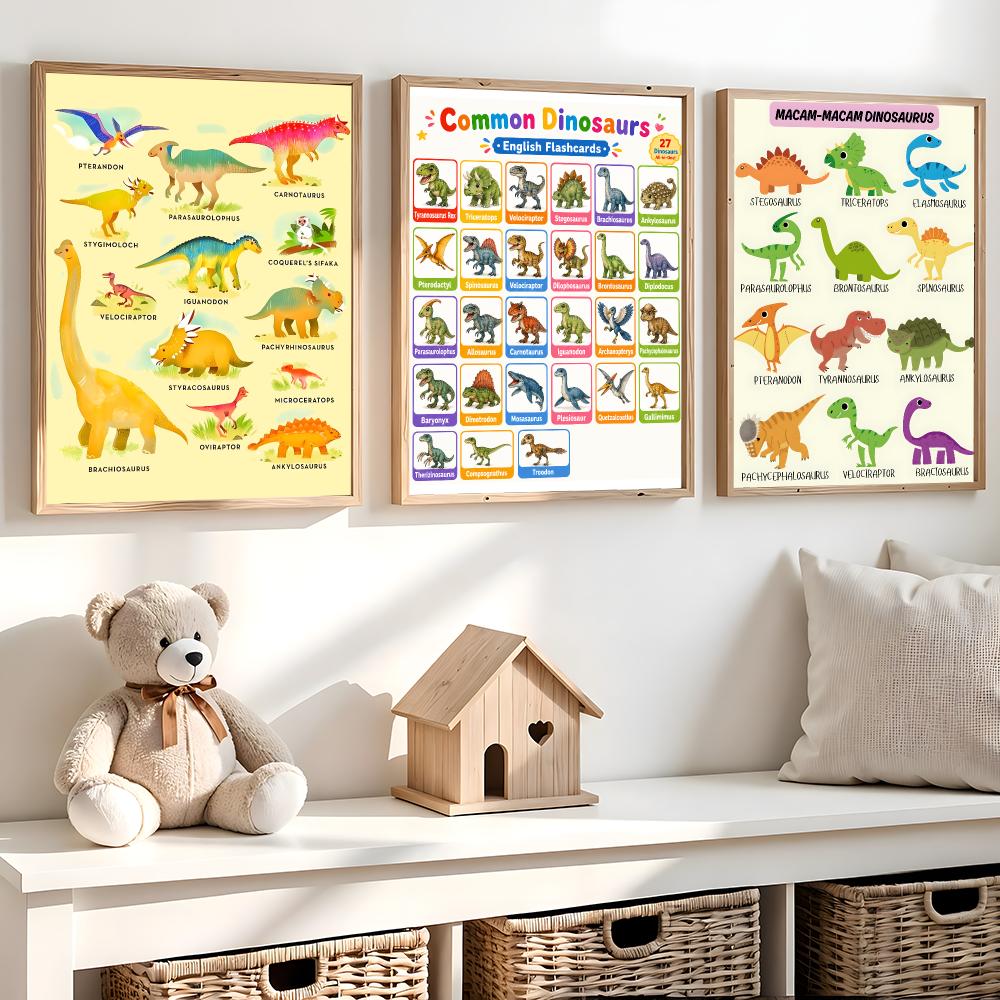 Kids Education Name - Kunst-Dinosaurier-Namen-Tafel, Poster, pädagogische Wandkunst, Druck, für